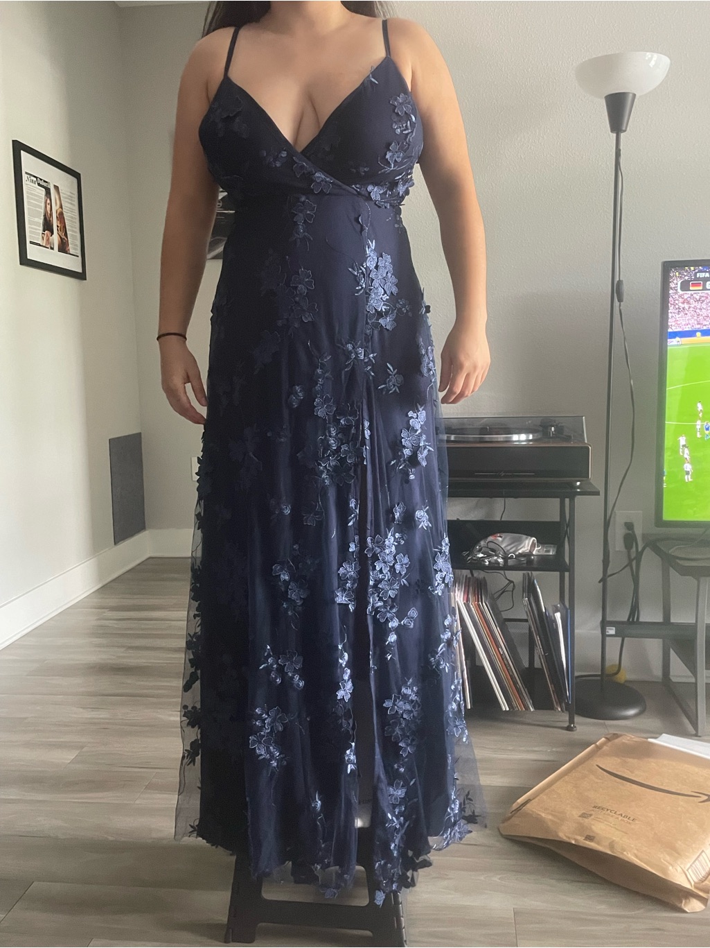 Lulu's Navy Embroidered Floral Maxi Dress